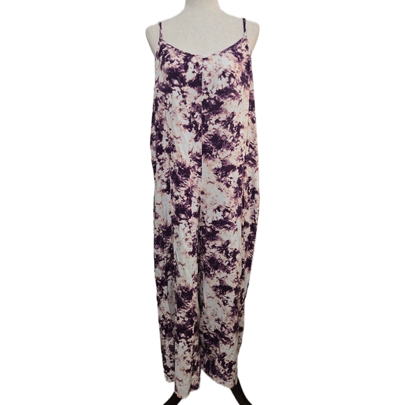 Tacera Purple Tie Dye Wide Leg Jumpsuit Sleeveless Boho Summer Palazzo Medium - Picture 2 of 14